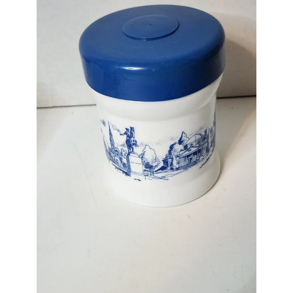 Vintage Paul Revere Milk Glass Canister with Plasitc Lid 6” High